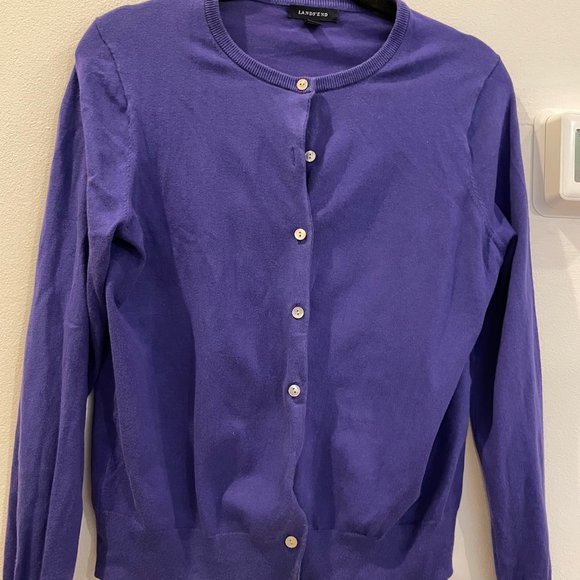 Lands' End Cardigan Sweater Size Medium 10/12 Women's Long Sleeve Purple Stretch - Picture 3 of 5